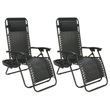 Mika Zero-Gravity Outdoor Lounge Chairs, Set of 2, Black