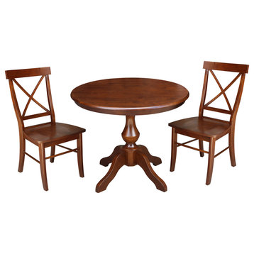 36" Round Top Pedestal Table With 2 Chairs