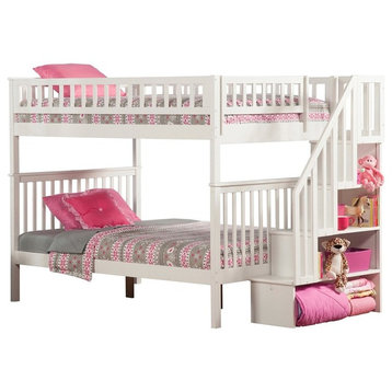 AFI Woodland Full Over Full Solid Wood Staircase Bunk Bed in White