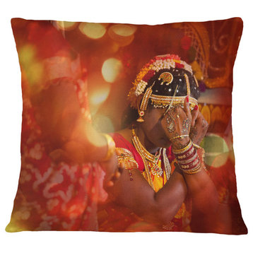 Bride in Typical Hindu Wedding Modern Portrait Throw Pillow, 18"x18"