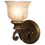 Crystorama - Norwalk 1 Light Bronze Umber Sconce - Bronze curves accent warm glowing amber colored glass globes. The Norwalk radiates with romantic elegance, for a traditional yet hospitable accent. This chandelier makes a great first impression in a front stairwell, entry, or formal dining room.