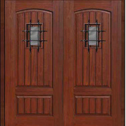 Prehung Speakeasy Home Double Door 80 Fiberglass2 Panel V-Grooved Solid - Front Doors