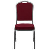 Crown Back Stacking Banquet Chair, Burgundy Fabric, Silver Vein Frame