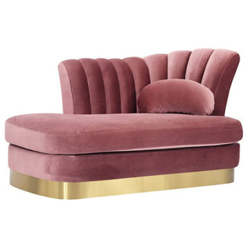 Landra Modern Pink Velvet & Gold Loveseat Chaise