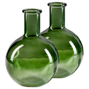 Serene Spaces Living Set of 2 Bottleneck Bulb Glass Vase, 2 Colors, Green