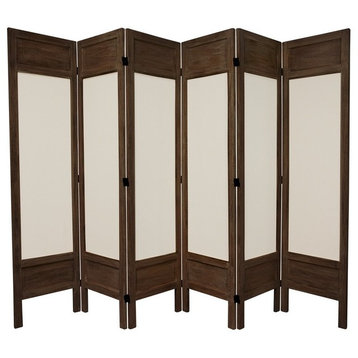 5 1/2' Tall Solid Frame Fabric Room Divider, Burnt Brown, 6 Panel
