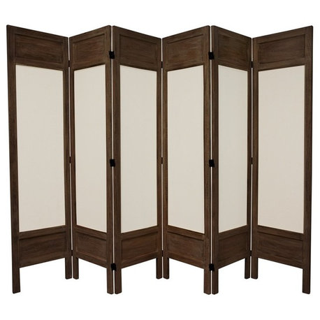 5 1/2' Tall Solid Frame Fabric Room Divider, Burnt Brown, 6 Panel