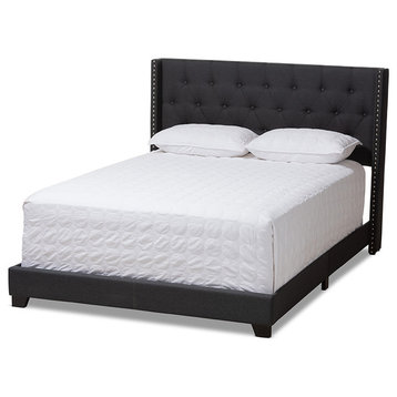 Brady Modern and Contemporary Charcoal Grey Fabric Upholstered King Size Bed