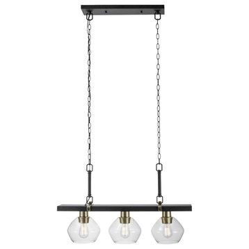 Harrow 3-Light Matte Black Linear Pendant With Gold Accent Sockets