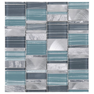 11.75"x12.6" Jace Mixed Mosaic Tile Sheet, Blue