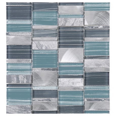 11.75"x12.6" Jace Mixed Mosaic Tile Sheet, Blue