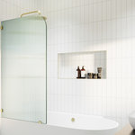 Glass Warehouse - Bathtub Fixed Panel, Fluted Radius, Left Hand, Polished Brass - The Aurora, our elegant, fluted glass, fixed bathtub shower panel, diffuses the light in your bathroom while adding an element of privacy. Each frameless 3/8 in. tempered glass panel comes in a standard 58.25 in. height and is treated with EnduroShield coating, which aids in repelling water and soap residue. In addition, our superior quality solid brass hardware is available in a variety of color finishes to suit any bathroom. With our extensive range of fixed frameless glass panel sizes, the Aurora shower enclosure by Glass Warehouse features a classic, curved aesthetic that adds a timeless quality and a touch of old-school glamour to your bathroom.