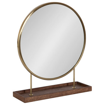 Maxfield Round Tabletop Mirror, Gold/Walnut Brown 18x22