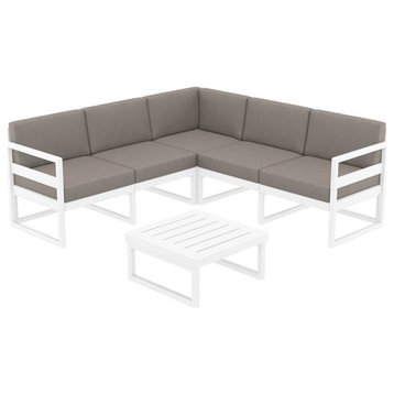 Mykonos Corner Sectional Lounge Set in White with Acrylic Fabric Taupe Cushions