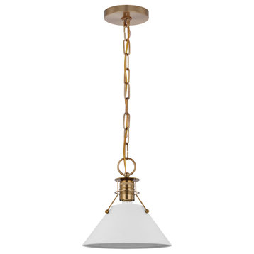 Nuvo Lighting Outpost 1-Light Small Pendant, White/Burnished Brass, 60-7522