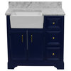 Zelda 36" Bathroom Vanity, Base: Royal Blue, Top: Carrara Marble
