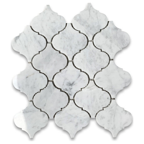 Carrara Marble Arabesque Baroque Lantern Mosaic Tile Venato Polished, 1 sheet