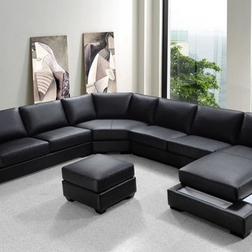 Modern Black Bonded Leather Sectional Sofa Set