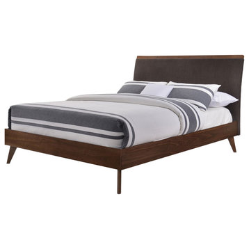 Modrest Marshall Mid-Century Modern Brown Fabric and Walnut Bed, Eastern King