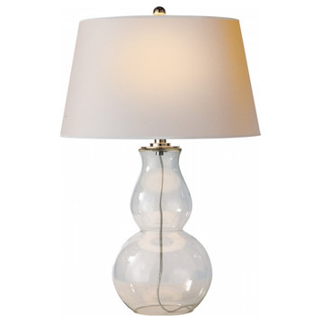Gourd Table Lamp, 1-Light, Open Bottom, Clear Glass, Natural Paper Shade, 30"H