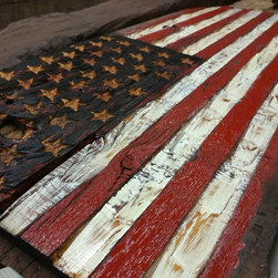 Hand chiseled barn wood American flags - Paintings