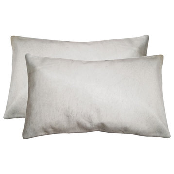HomeRoots 12" x 20" Off White Cowhide Set of 2 Pillows