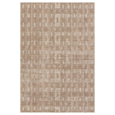 Gimeas Geometric Gold/ Beige Runner Rug 3'3"X12'