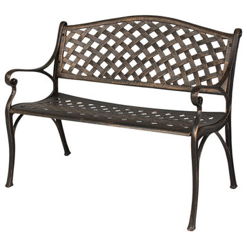 Outdoor Patio Furniture Cast Aluminum Garden Bench, Antique Copper/Bronze