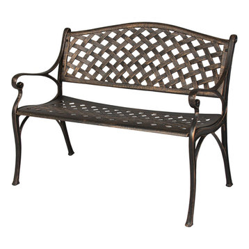 Outdoor Patio Furniture Cast Aluminum Garden Bench, Antique Copper/Bronze