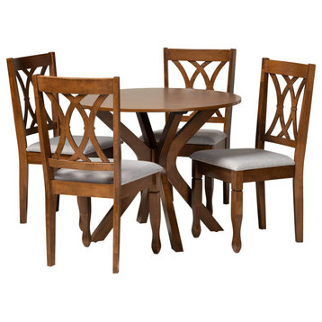 Morven Modern Gray Fabric Upholstered and Walnut Brown Wood 5-Piece Dining Set