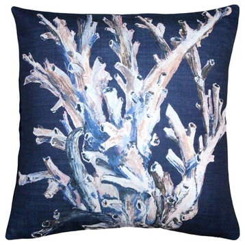 Tracy Upton Ocean Reef Coral on Navy Throw Pillow, 20"x20"