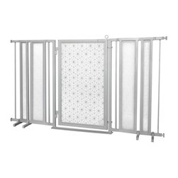 Fusion Gates - Fusion Gate with Linear Lace Design, Satin Nickel, 65"-71.4" - Dog Gates