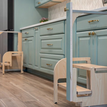 Dual Learning Towers in Kid-Friendly Kitchen Setup