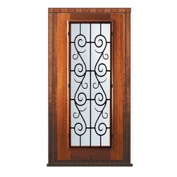 Prehung Single Door 80 Mahogany St. Charles Full Lite Wrought Iron - Front Doors