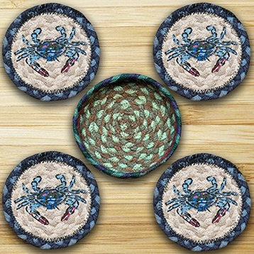 Crab Coasters In A Basket, Blue Crab