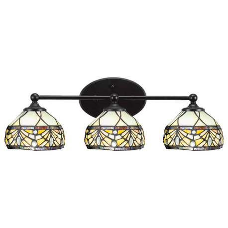Capri 3-Light Bath Bar, Matte Black/Royal Merlot Art