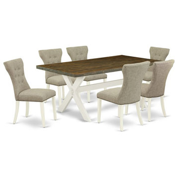 East West Furniture X-Style 7-piece Wood Dining Table Set in Linen White/Doeskin