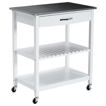 Holland Kitchen Cart With Stainless Steel Top, White