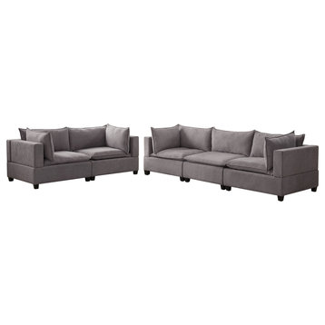 Madison Fabric Down Feather Sofa and Loveseat Couch Living Room Set, Light Gray