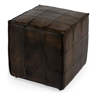 Beaumont Lane Dark Brown Leather Ottoman Contemporary