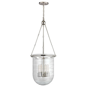 Willet, Four Light Pendant, Polished Nickel Finish, Clear Pressed Glass
