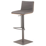 Armen Living - Cafe Adjustable PU Bar Stool With Walnut Back, Seat: Gray, Base: Gray Metal - Modernize your countertop seating with the sleek style of the Cafe Adjustable PU Bar Stool. Putting an emphasis on modern design and casual comfort, this swivel stool strikes a balance between aesthetically pleasing and highly functional. Swivel your way into your best friend's heart by offering them the best seat at your in-home bar with this fashion-forward design from Armen Living.