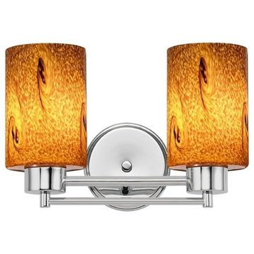 Modern Bathroom Light with Brown Art Glass in Chrome Finish