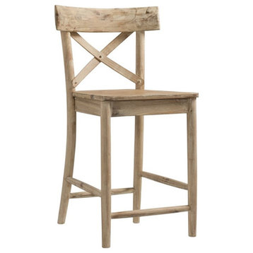 Home Square 2 Piece Rustic Solid Wooden Counter Height Stool Set in Natural