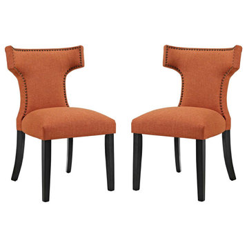 Curve Dining Side Chairs Upholstered Fabric Set of 2, Orange