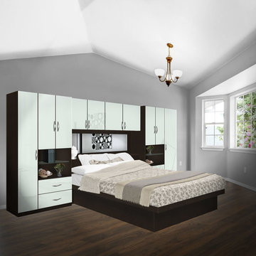 Lincoln Pier Wall Platform Bed w Mirrored Headboard