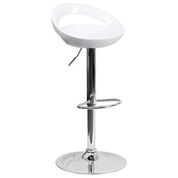 Modern Furniture Contemporary White Plastic Adjustable Bar Stool, Set of 2