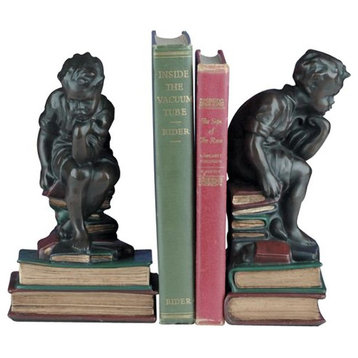 Bookends Bookend Lodge Thinking Boy Cast Resin Hand-Painted Hand-Cast