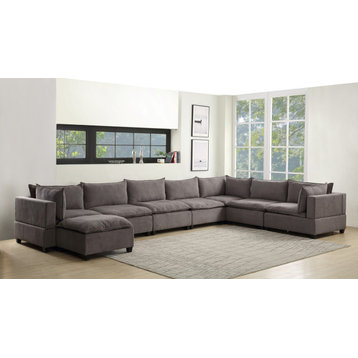 Madison Fabric Down Feather 8 Piece Modular Sectional Sofa Chaise, Light Gray