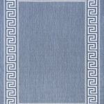 Tayse - Giovanna Transitional Greek Key Blue/Cream Indoor/Outdoor Area Rug, 8'x10' - Enhance any setting with this Greek Key classic indoor outdoor endurance area rug. Solid center and intricate border give a Mediterranean feel in fresh color. Treated fibers resist staining and fading, this rug is built to perform. Perfect for a family room, sunroom, porch, deck, den, living room, playroom, nursery. May be cleaned outside with mild detergent and garden hose, allow to dry thoroughly.